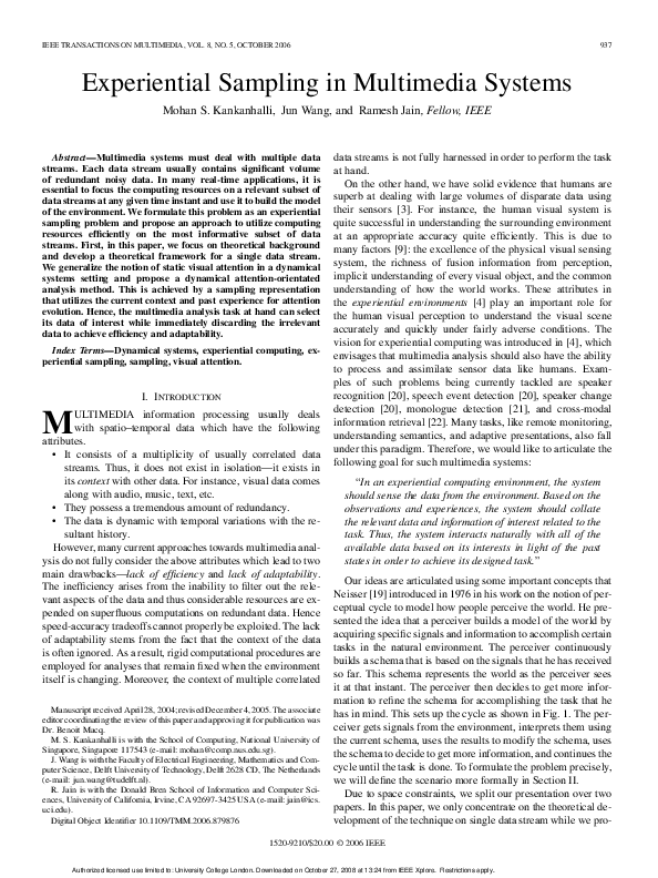 (PDF) Experiential Sampling in Multimedia Systems