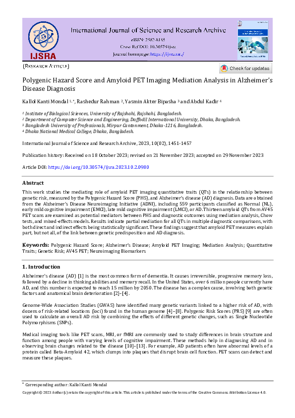 (PDF) Polygenic Hazard Score and Amyloid PET Imaging Mediation Analysis ...