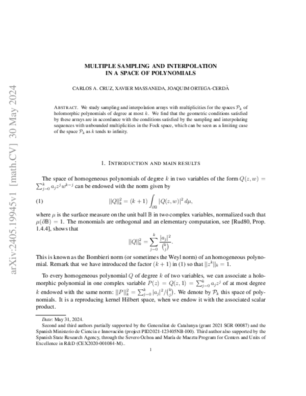 (PDF) Multiple sampling and interpolation in a space of polynomials
