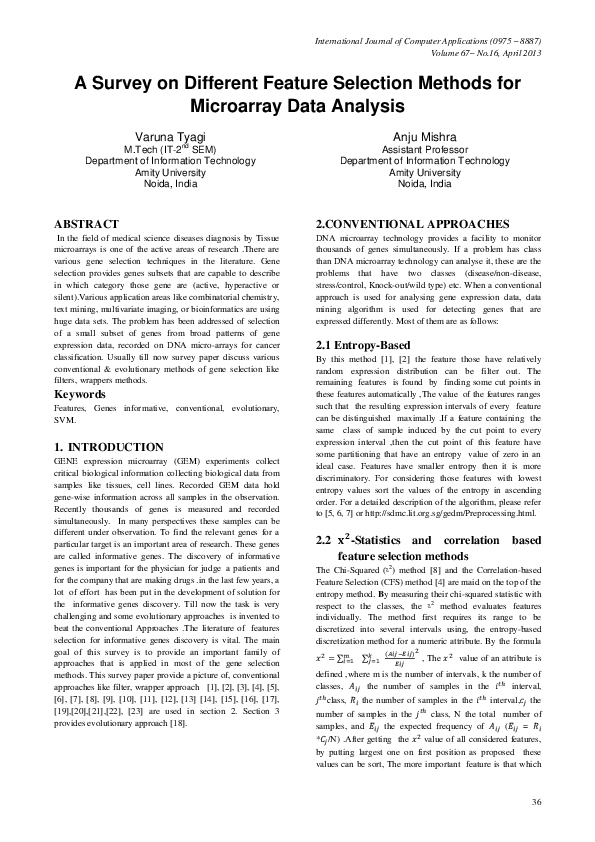 (PDF) A Survey on Different Feature Selection Methods for Microarray ...