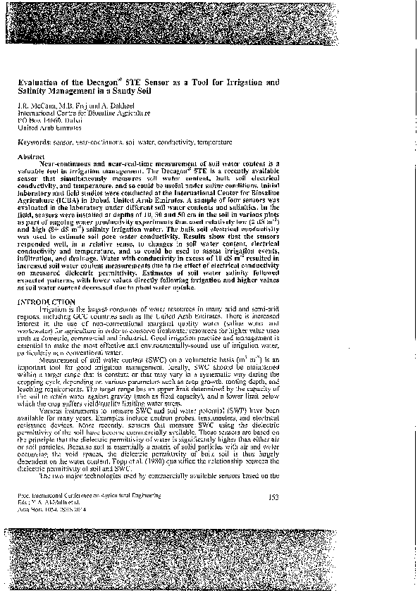 (PDF) Evaluation of the Decagon® 5TE Sensor as a Tool for Irrigation ...