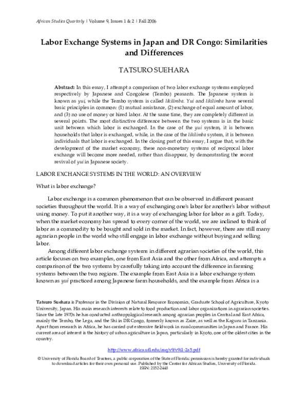 (PDF) Labor Exchange Systems in Japan and DR Congo: Similarities and ...