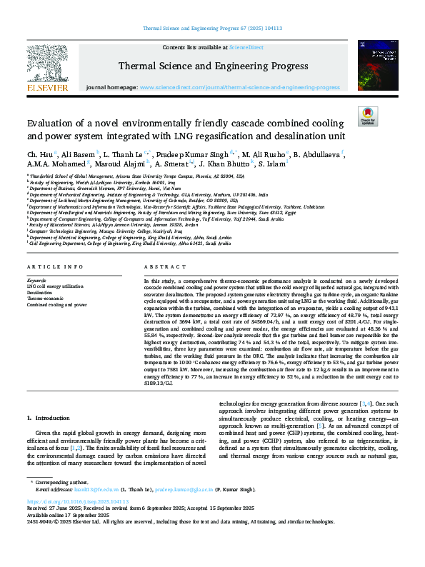 (PDF) Evaluation of a novel environmentally friendly cascade combined ...