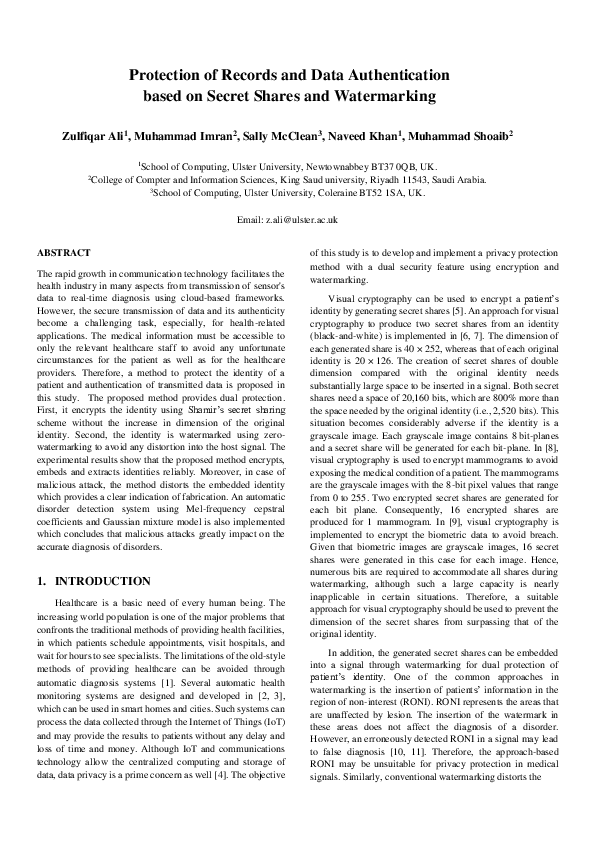(PDF) Protection of records and data authentication based on secret ...