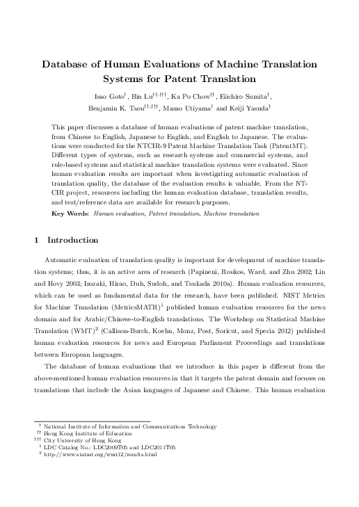 (PDF) Database of Human Evaluations of Machine Translation Systems for ...