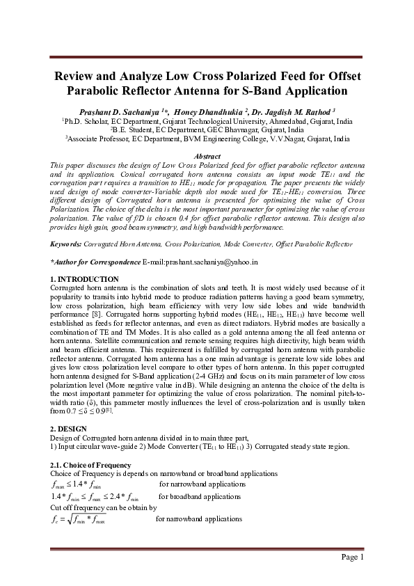 (PDF) Review and Analyze Low Cross Polarized Feed for Offset Parabolic ...