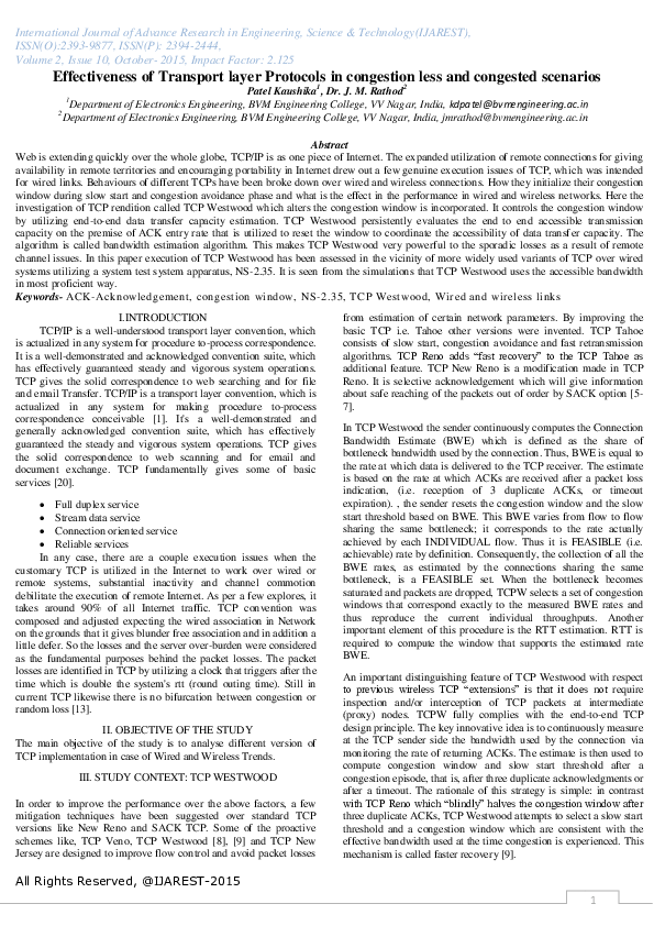 (PDF) Effectiveness of Transport layer Protocols in congestion less and ...