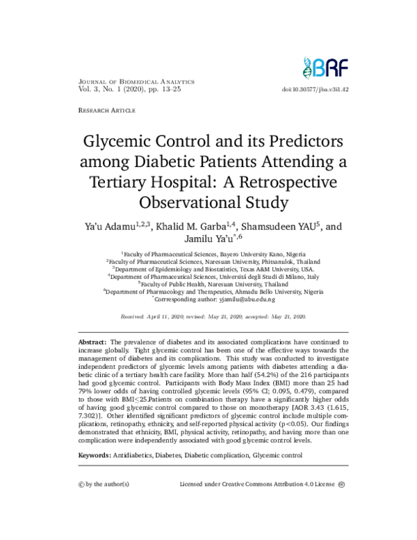 (PDF) Glycemic Control and its Predictors among Diabetic Patients ...