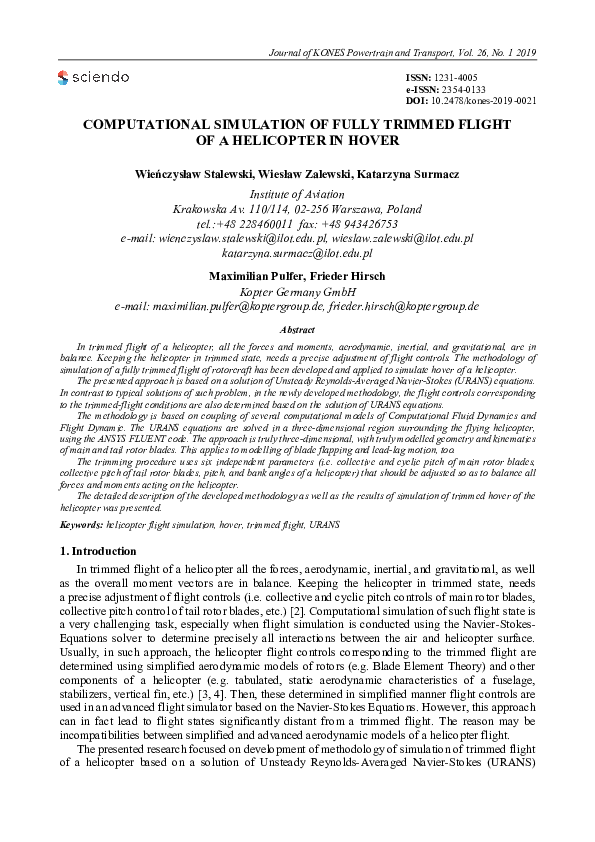 (PDF) Computational Simulation of Fully Trimmed Flight of a Helicopter ...
