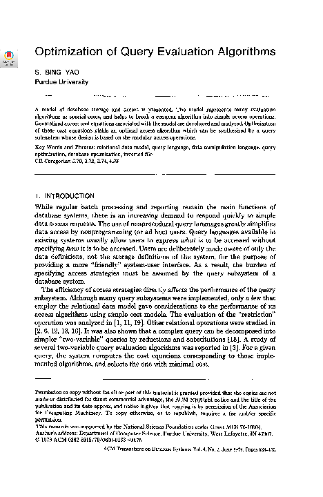 (PDF) Optimization of query evaluation algorithms