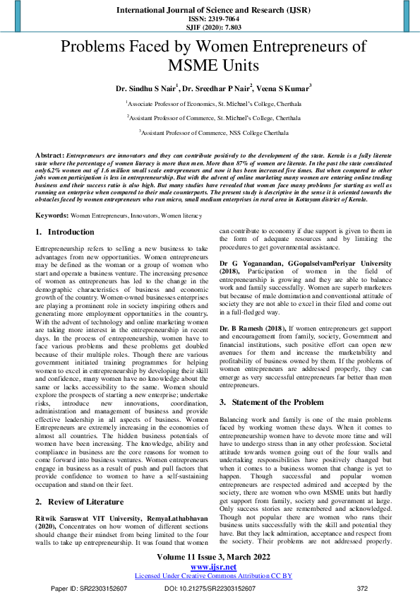 (PDF) Problems Faced by Women Entrepreneurs of MSME Units