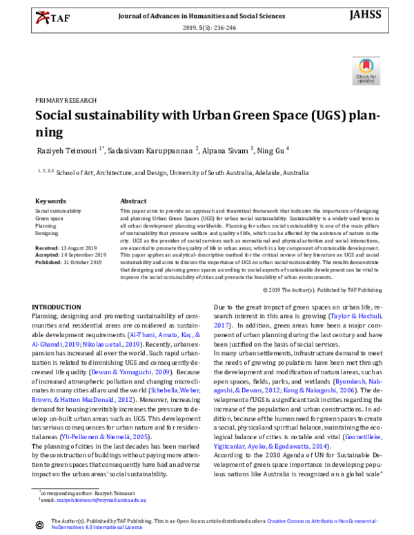(PDF) Social sustainability with Urban Green Space (UGS) planning