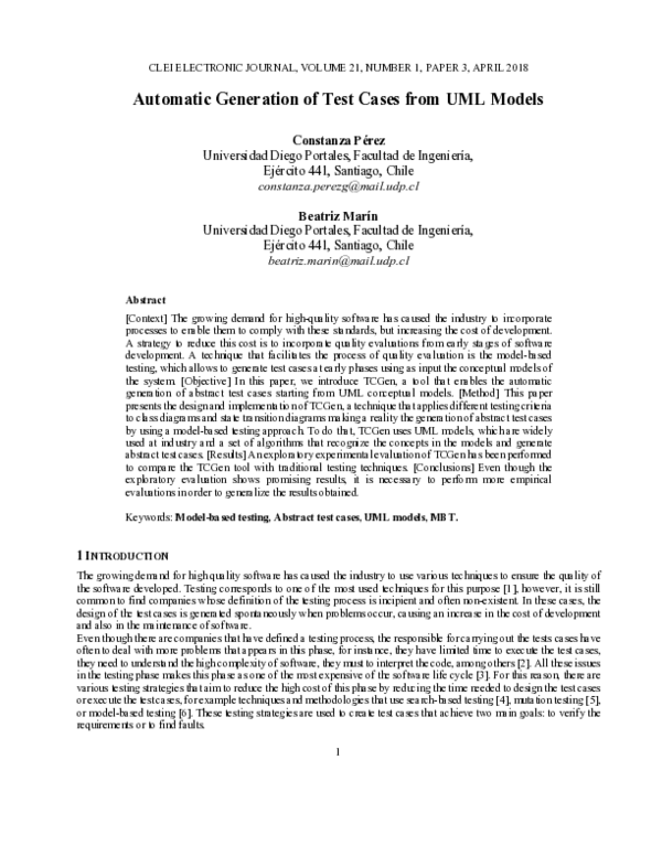 (PDF) Automatic Generation of Test Cases from UML Models
