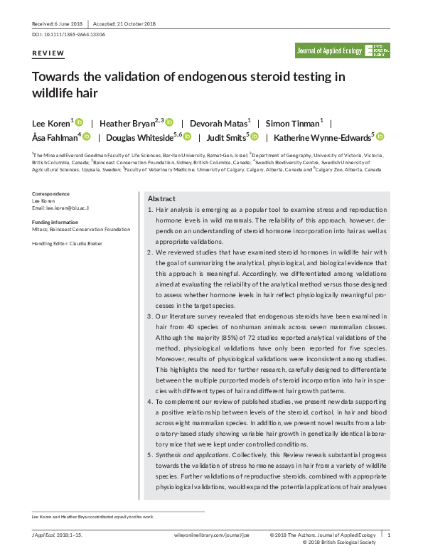 (PDF) Towards the validation of endogenous steroid testing in wildlife hair