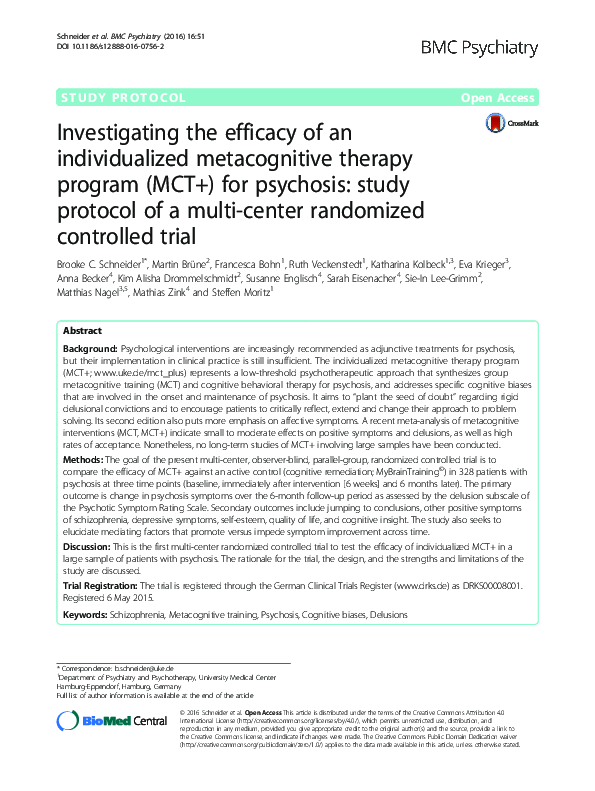 (PDF) Investigating the efficacy of an individualized metacognitive ...