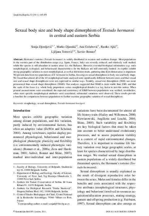 (PDF) Sexual body size and body shape dimorphism of Testudo hermanni in ...