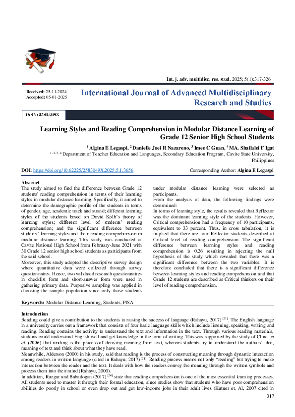 (PDF) Learning Styles and Reading Comprehension in Modular Distance ...