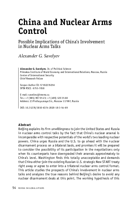 (PDF) China and Nuclear Arms Control