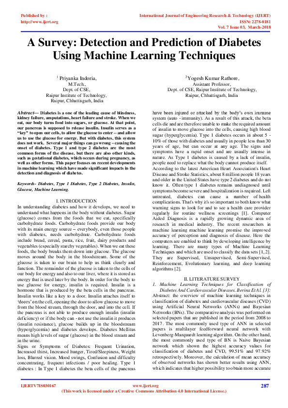 (PDF) A Survey: Detection and Prediction of Diabetes Using Machine ...