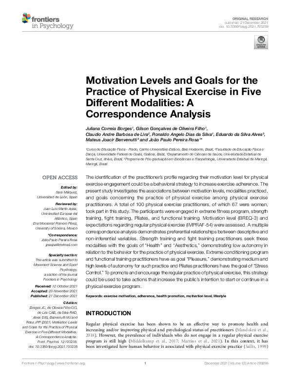 (PDF) Motivation Levels and Goals for the Practice of Physical Exercise ...