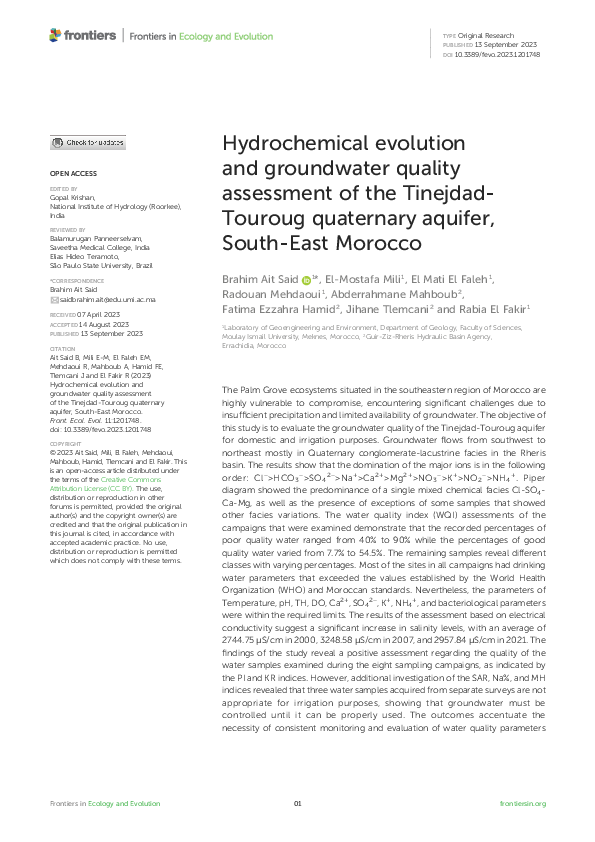 (PDF) Hydrochemical evolution and groundwater quality assessment of the ...