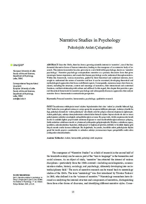 (PDF) Narrative Studies in Psychology