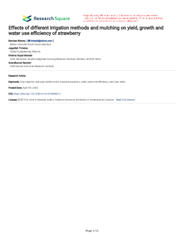 (PDF) Effects of different irrigation methods and mulching on yield ...