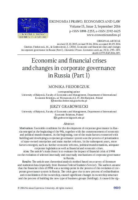 (PDF) Economic and financial crises and changes in corporate governance ...
