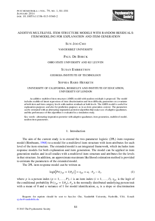 (PDF) Additive Multilevel Item Structure Models with Random Residuals ...