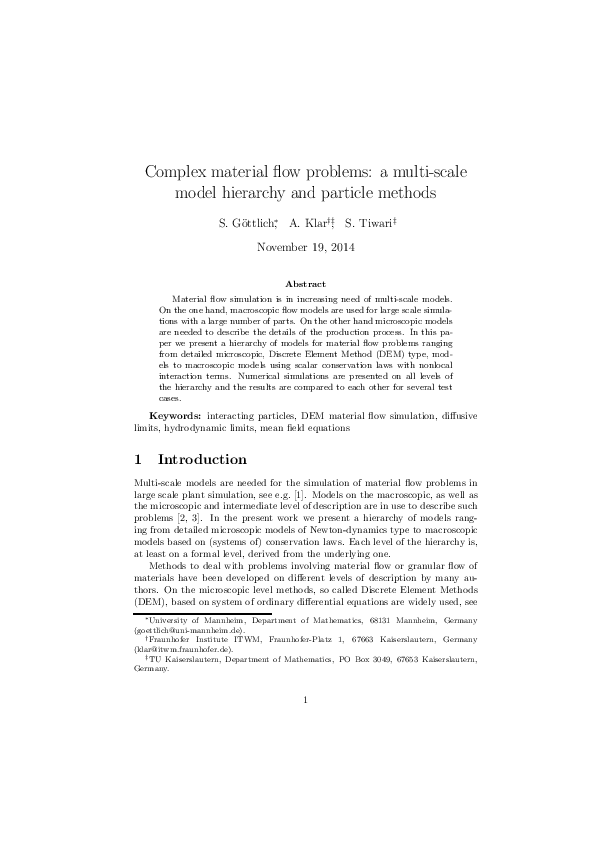(PDF) Complex material flow problems: a multi-scale model hierarchy and ...