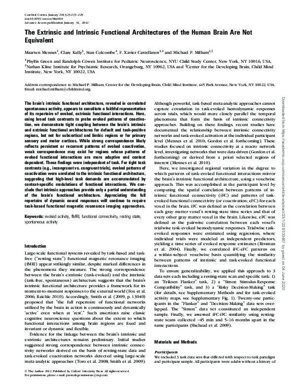 (PDF) The Extrinsic and Intrinsic Functional Architectures of the Human ...