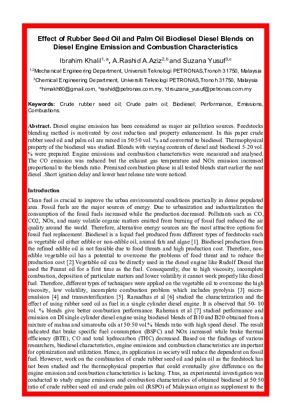 (PDF) Effect of Rubber Seed Oil and Palm Oil Biodiesel Diesel Blends on ...