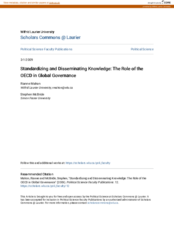 (PDF) Standardizing and disseminating knowledge: the role of the OECD ...