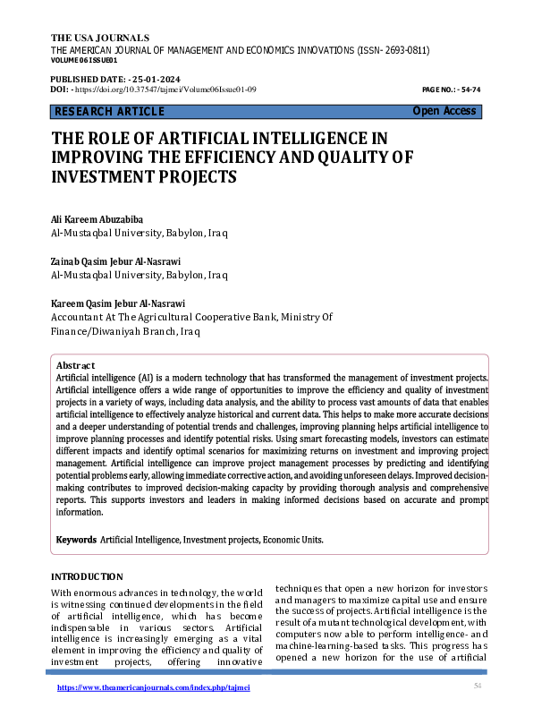 (PDF) THE ROLE OF ARTIFICIAL INTELLIGENCE IN IMPROVING THE EFFICIENCY ...
