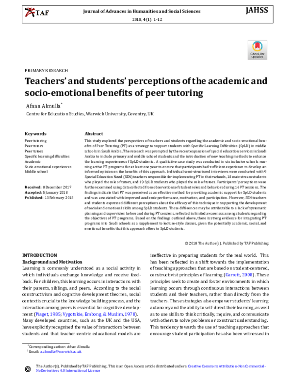 (PDF) Teachers' and students' perceptions of the academic and socio ...