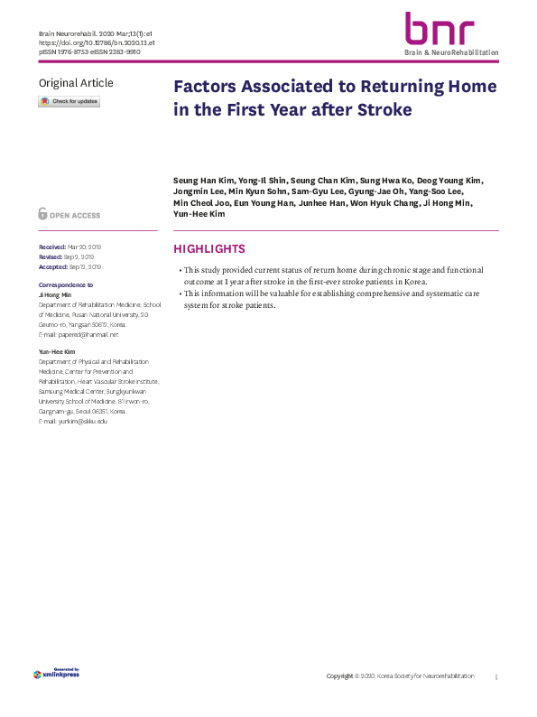 (PDF) Factors Associated to Returning Home in the First Year after Stroke