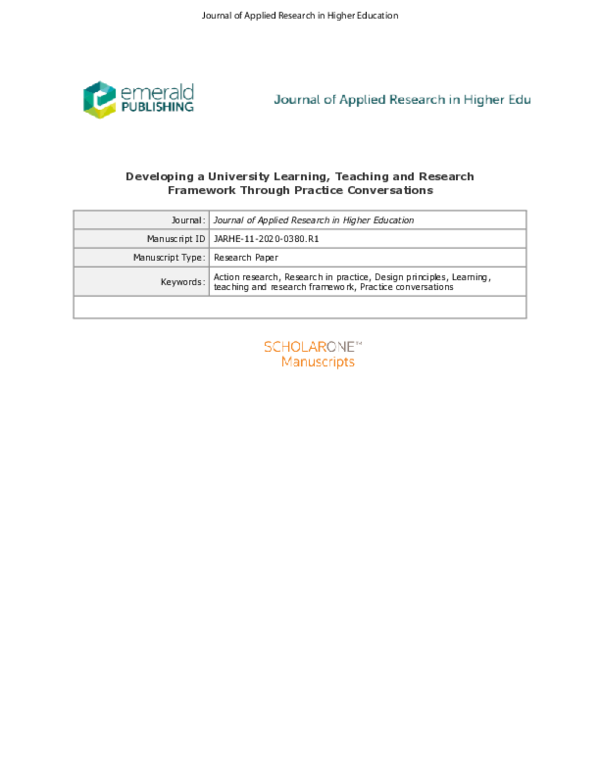 (PDF) Developing a university learning, teaching and research framework ...