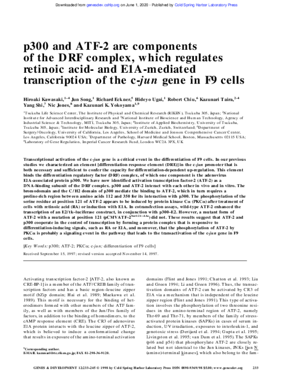 (PDF) p300 and ATF-2 are components of the DRF complex, which regulates ...