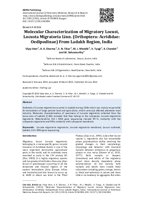(PDF) Molecular Characterization of Migratory Locust, Locusta ...