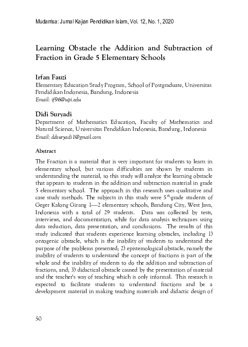 (PDF) Learning Obstacle the Addition and Subtraction of Fraction in ...