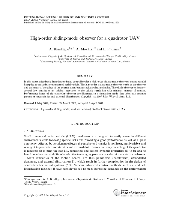 (PDF) Feedback Linearization and High Order Sliding Mode Observer For A ...
