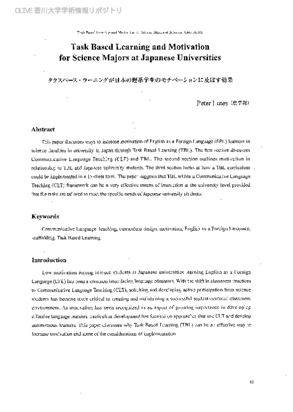 (PDF) Task Based Learning and Motivaton for Science Majors at Japanese ...