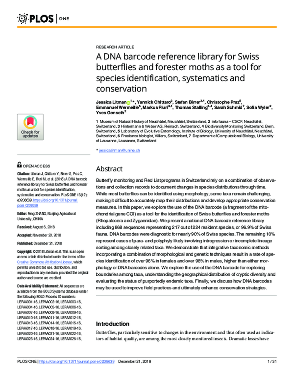 (PDF) A DNA barcode reference library for Swiss butterflies and ...