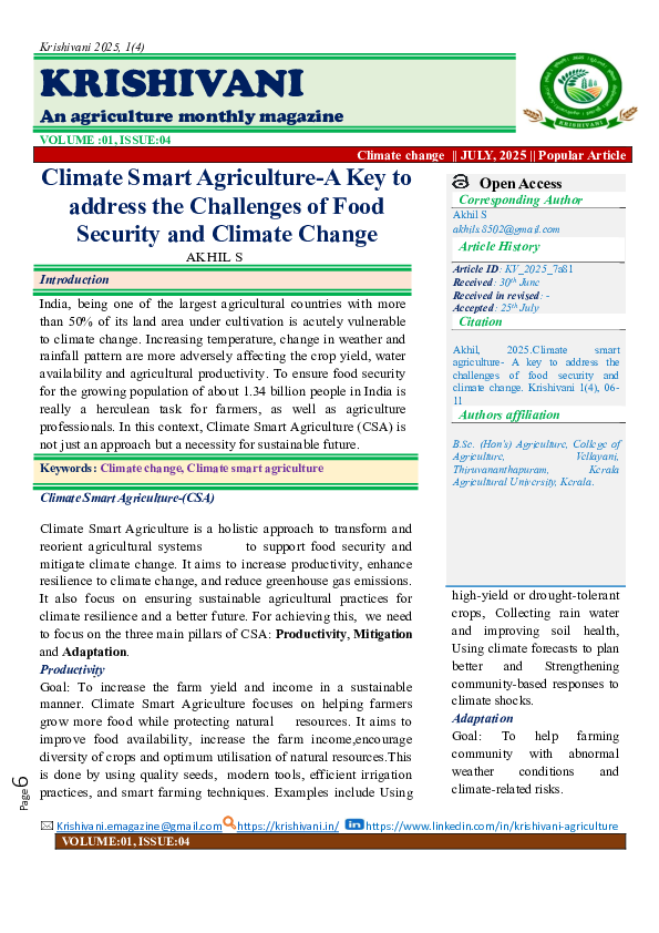 (PDF) Climate Smart Agriculture-A Key to address the Challenges of Food ...