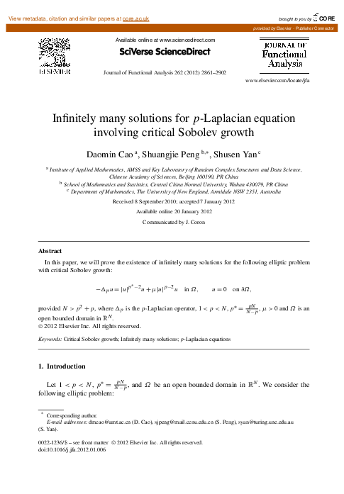 (PDF) Infinitely many solutions for p-Laplacian equation involving ...