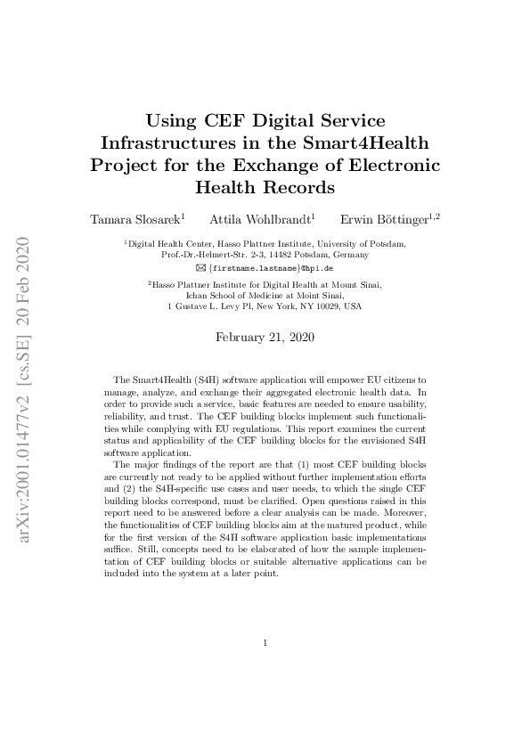 (PDF) Using CEF Digital Service Infrastructures in the Smart4Health ...