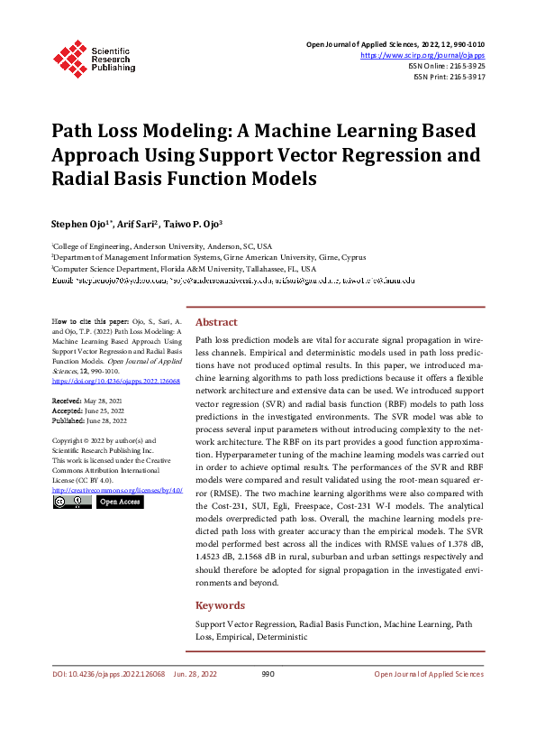 (PDF) Path Loss Modeling: A Machine Learning Based Approach Using ...
