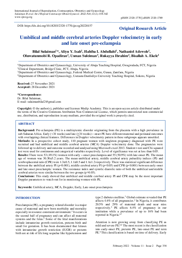 (PDF) Umbilical and middle cerebral arteries Doppler velocimetry in ...