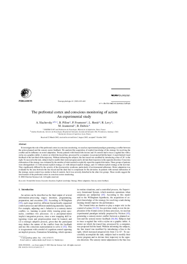 (PDF) The prefrontal cortex and conscious monitoring of action