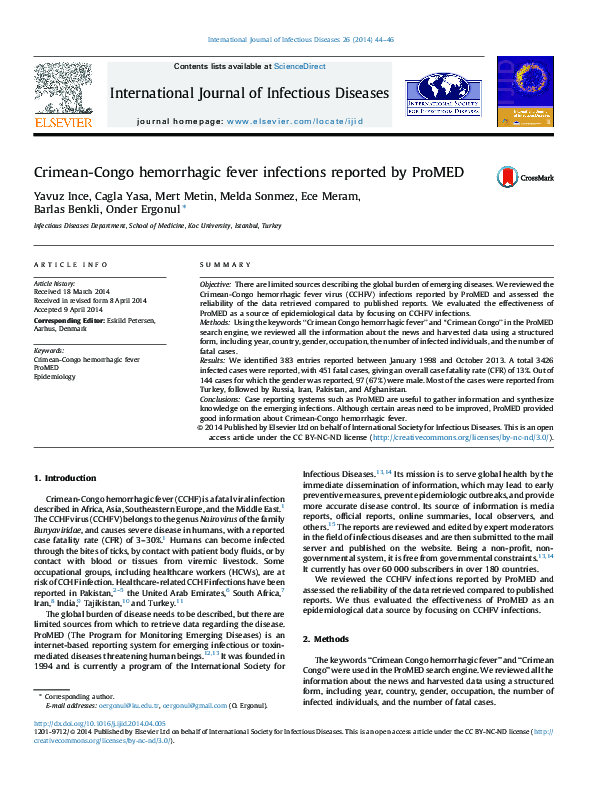 (PDF) Crimean-Congo hemorrhagic fever infections reported by ProMED
